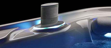 Built-in audio system on hot tub polymer shell