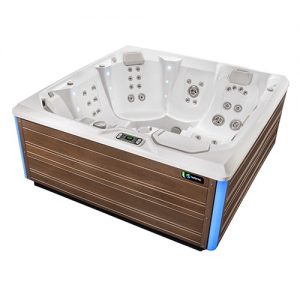 Fair model hot tub on white background